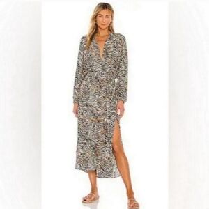 L*Space Avalon Belted Shirt Dress Coverup Tiger Print Brown Black Large